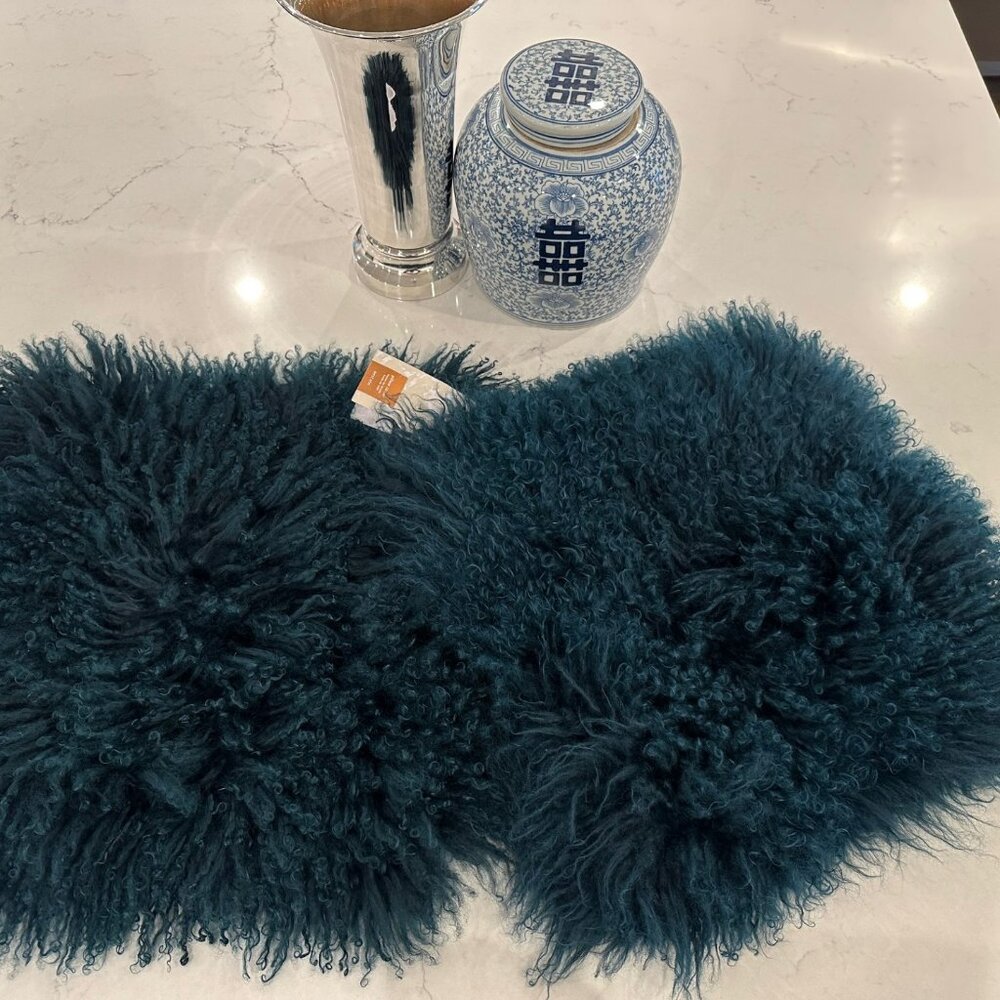 West Elm Mongolian Lamb 16x16 pillow covers (deep teal)